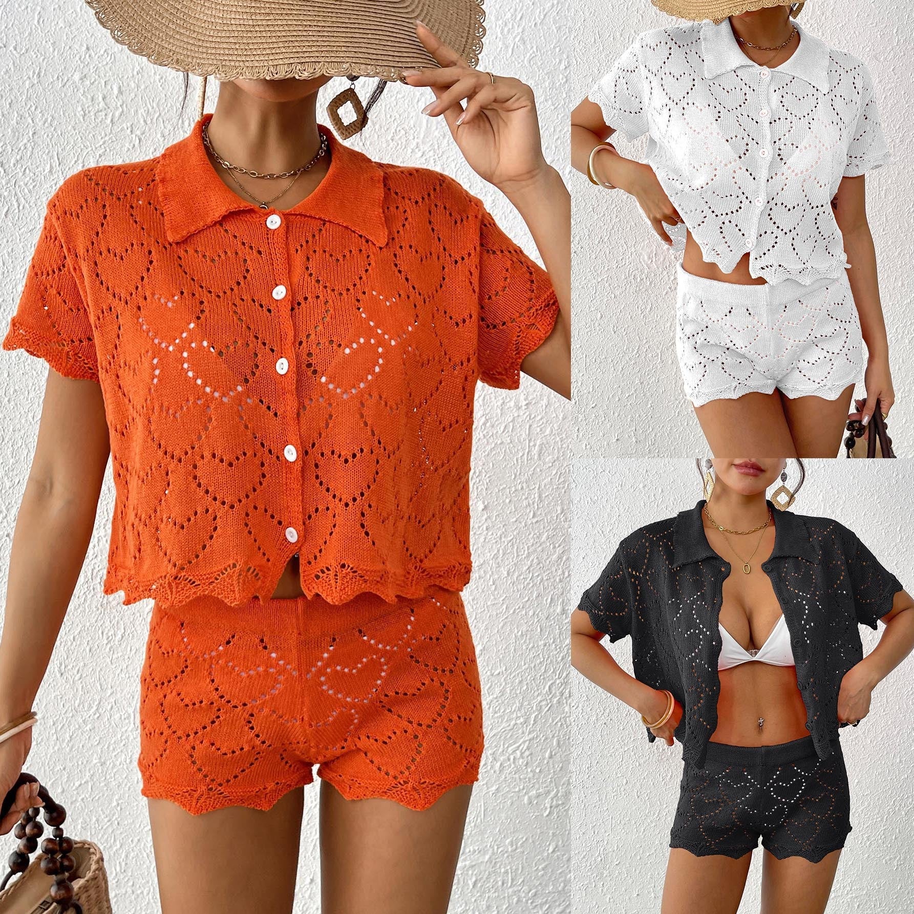 Damen luftiges Häkel-Set mit dekorativen Cut-Outs R&B