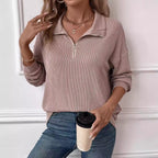 Damen lässiger Pullover mit Reißverschluss und gestreiftem Design R&B