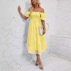 Damen Midikleid mit Off-Shoulder-Design und luftigen Puffärmeln R&B