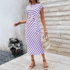Damen Wickelkleid im modernen Streifenlook mit Taillenknoten R&B