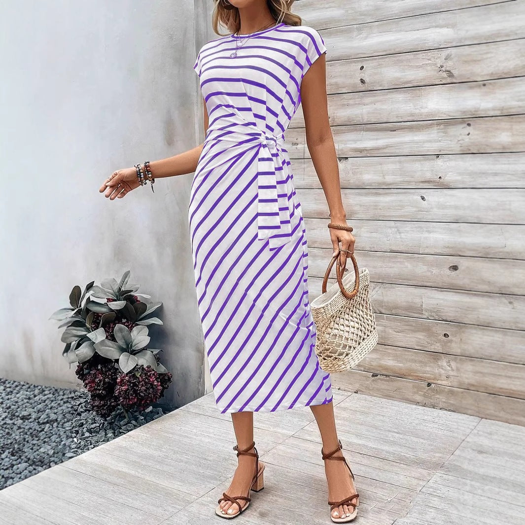 Damen Wickelkleid im modernen Streifenlook mit Taillenknoten R&B