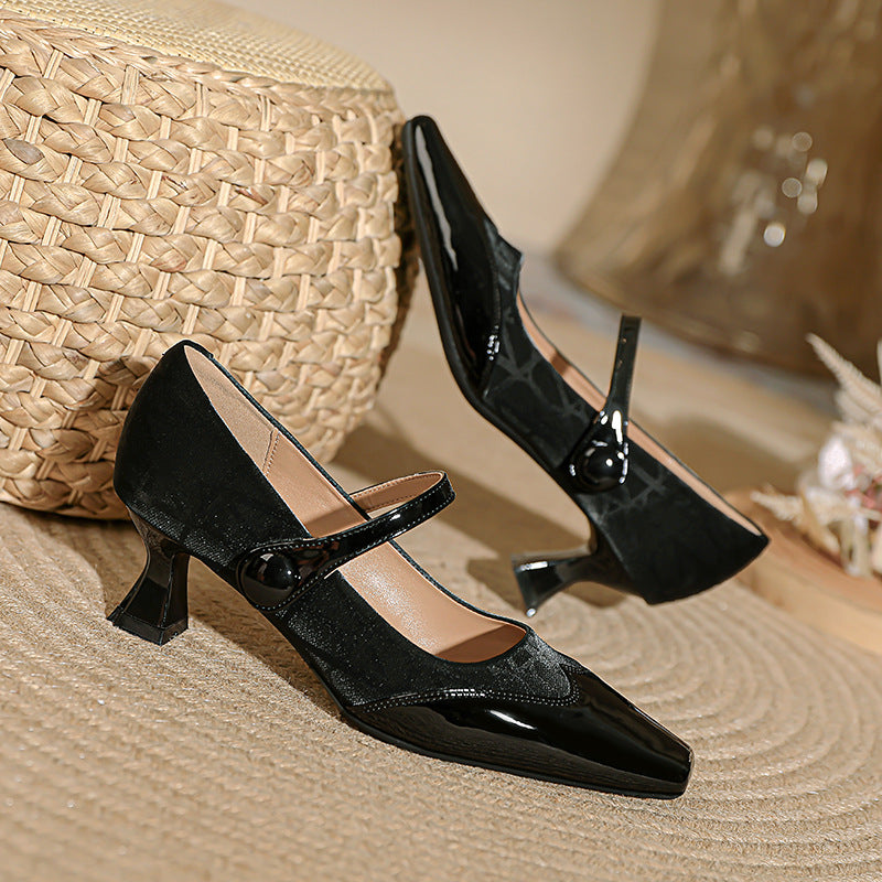 Damen elegante Mary Jane Pumps mit komfortablem Blockabsatz und verstellbarem Riemen R&B