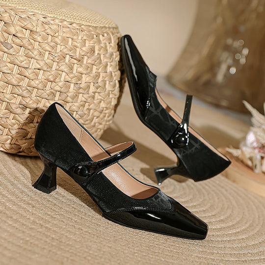 Damen elegante Mary Jane Pumps mit komfortablem Blockabsatz und verstellbarem Riemen R&B