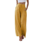 Damen nan weite Leinenhose mit elastischem Bund Kordel und Seitentaschen R&B
