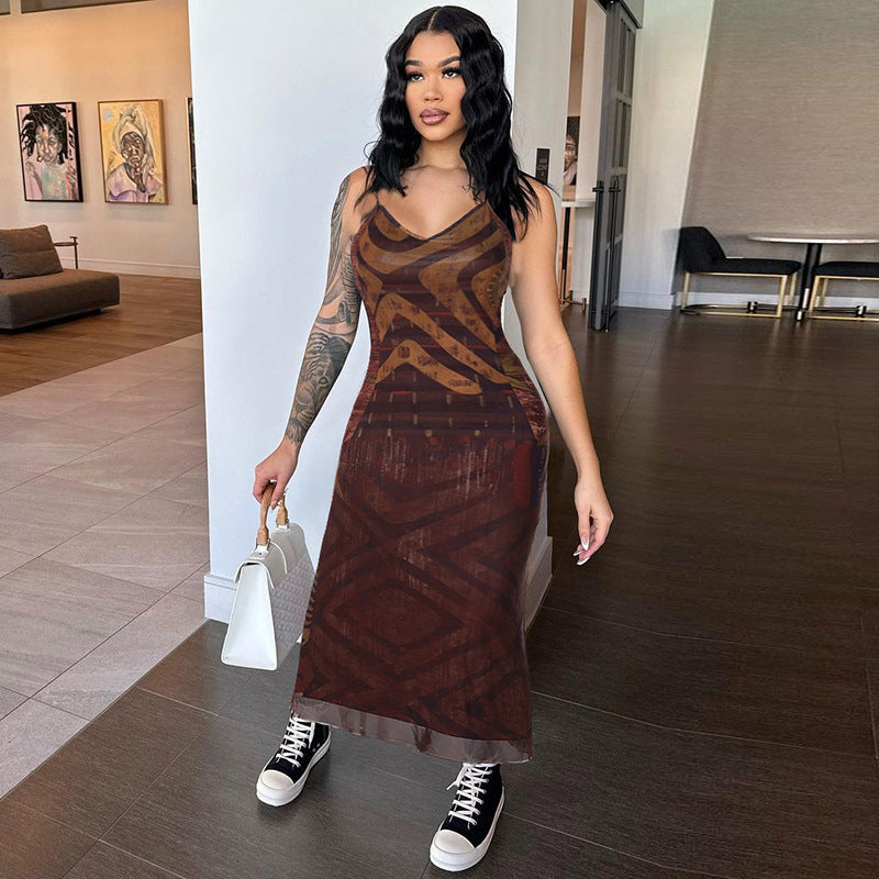 Damen Lässiges Maxikleid mit raffiniertem Grafikmuster R&B