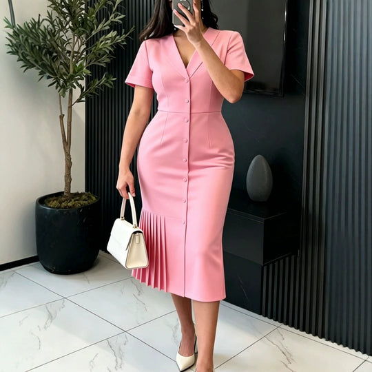 Damen figurumspielendes Midi-Kleid mit plissierten Details R&B