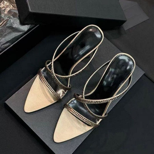 Damen elegante Absatzsandalen mit modischem Riemendesign und funkelnden Strassakzenten R&B