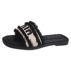 Damen bequeme Slide-Sandalen mit modischem Textiloberteil und stylischen Riemen EB