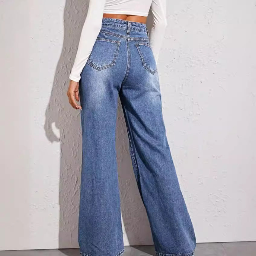 Damen weit geschnittene High-Waist Jeans im casual Look R&B