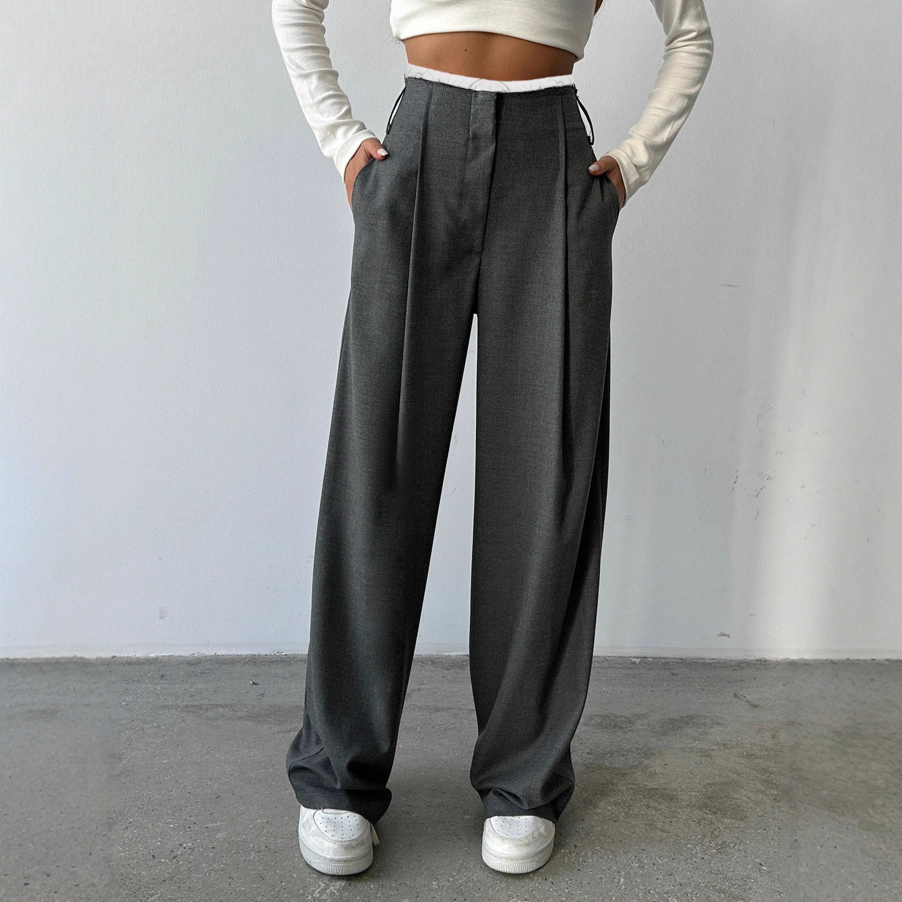 Damen Weite High-Waist Hose mit eleganten Besatzdetails