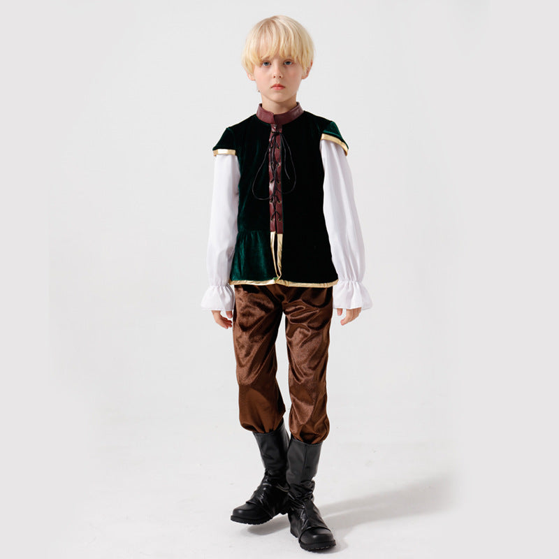 Unisex nan mittelalterliches Kinderkostüm Set mit Samtweste, geraffter Pluderhose und Renaissance-Details R&B