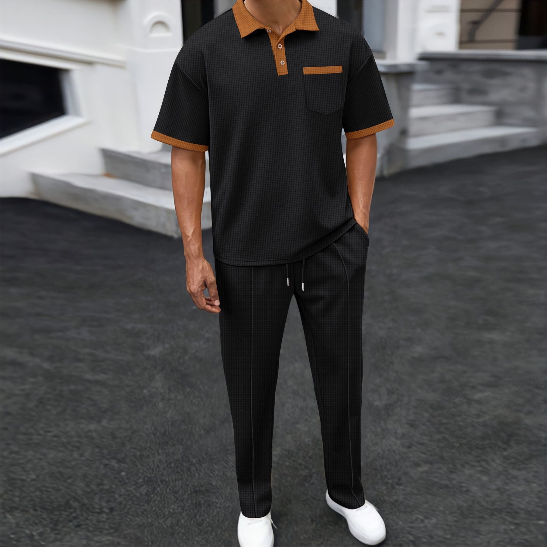 Herren Freizeitanzug mit atmungsaktiver Oberfläche und eleganter Knopfleiste R&B