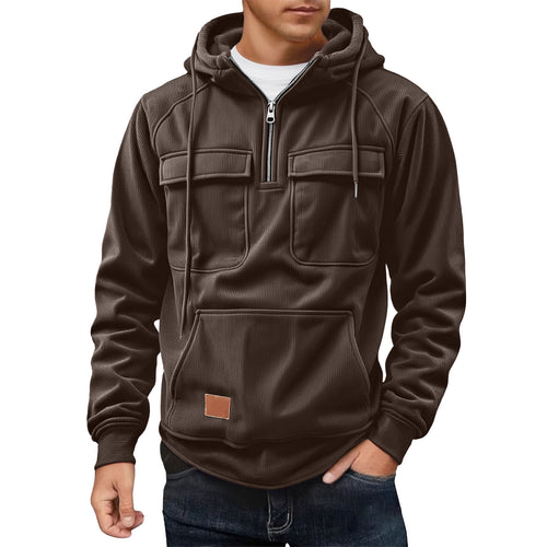 Herren Fleecepullover mit angezipptem Kragen und praktischen Taschen R&B