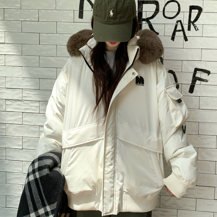 Damen Oversized Winterjacke mit abnehmbarem Kunstfellkragen und großen Taschen R&B