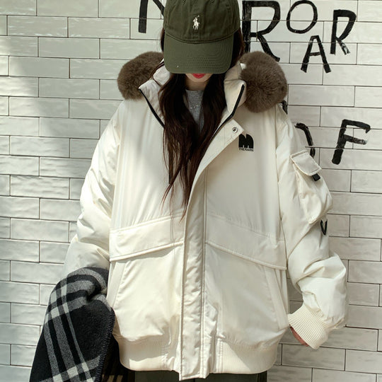 Damen Oversized Winterjacke mit abnehmbarem Kunstfellkragen und großen Taschen R&B