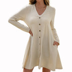 Damen lange Strickjacke mit Knopfdetails