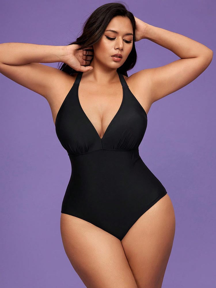 Damen eleganter Badeanzug mit tiefem V-Ausschnitt und figurformendem Schnitt R&B
