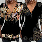Damen Langarmshirt mit Reißverschluss und floralem Muster R&B