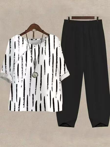 Damen nan legeres Freizeit-Set mit gemustertem Oversize-Shirt und konisch zulaufender Komforthose R&B