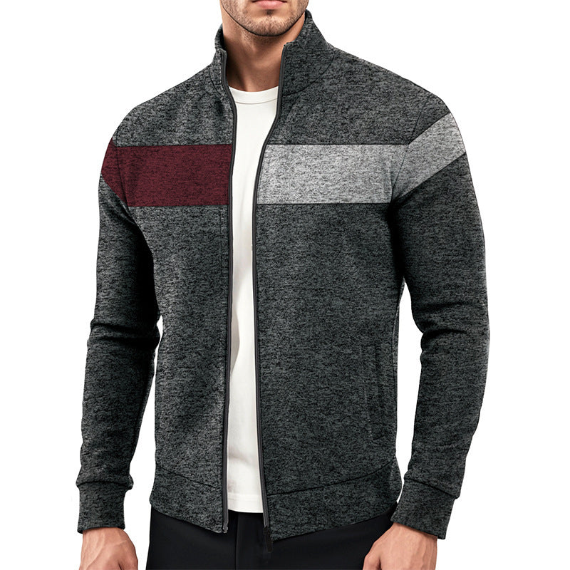 Herren sportlicher Stehkragenpullover mit kontrastierenden Farbbereichen und hochwertiger Baumwolle R&B