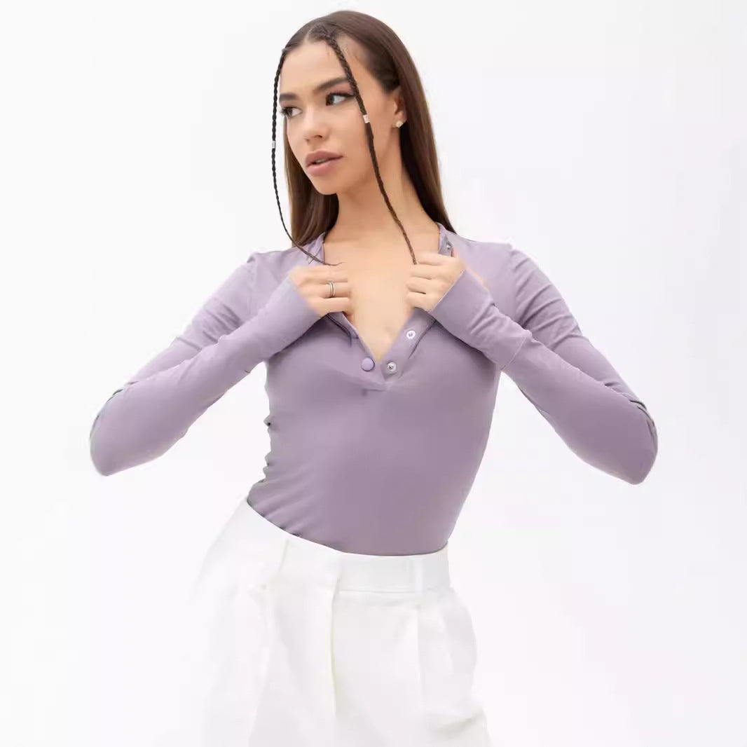 Damen Langarm-Oberteil mit Knopfleiste und figurformendem Schnitt R&B