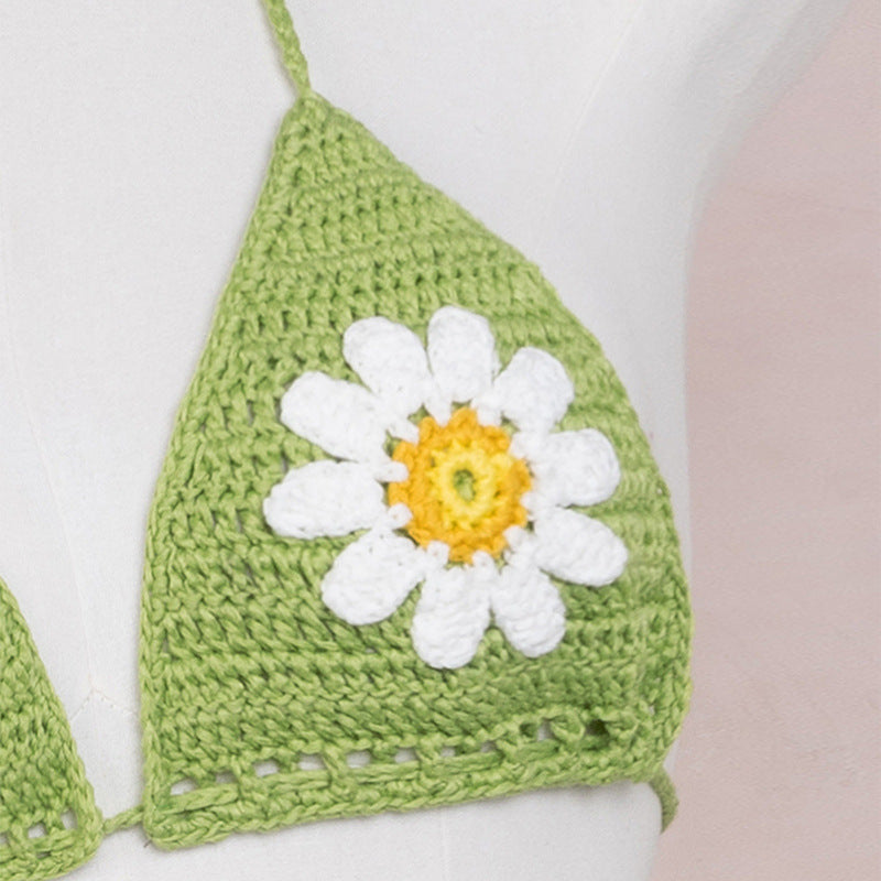 Damen Häkel-Bikinioberteil mit floralen Akzenten R&B