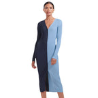 Damen Knopf-Design Maxikleid mit tiefem V-Ausschnitt und Rippstruktur R&B