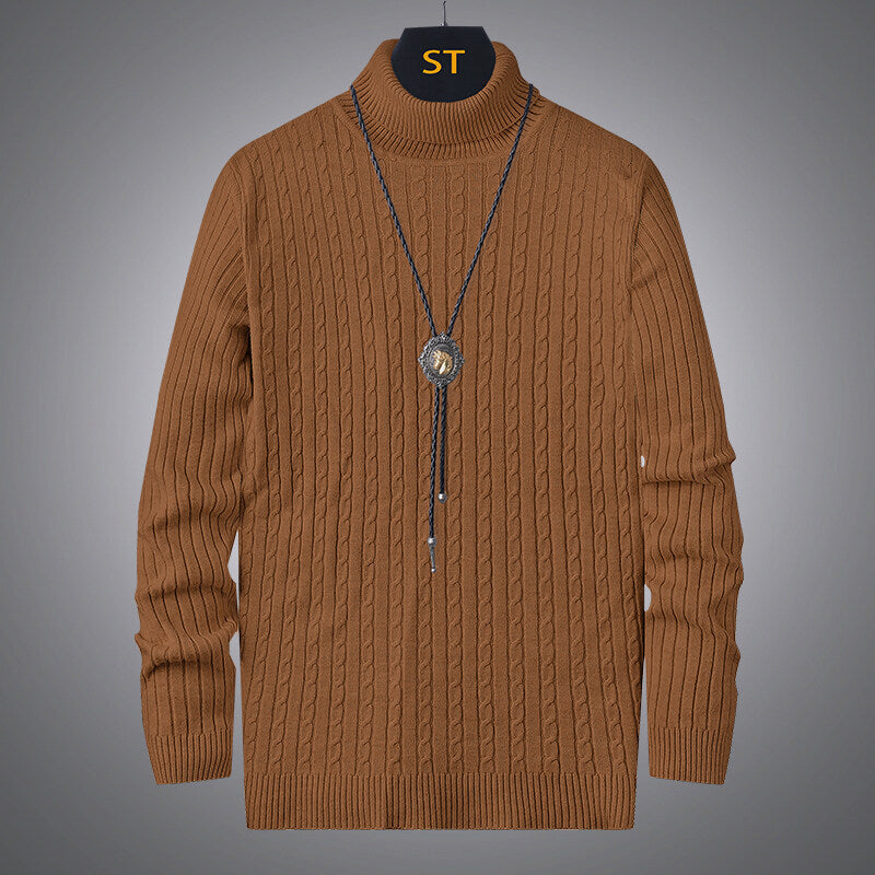 Herren Rollkragenpullover mit strukturiertem Zopfmuster R&B