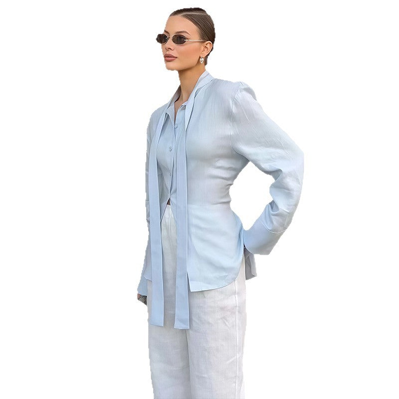 Damen Elegante und fließende Bluse mit Bindeakzent R&B