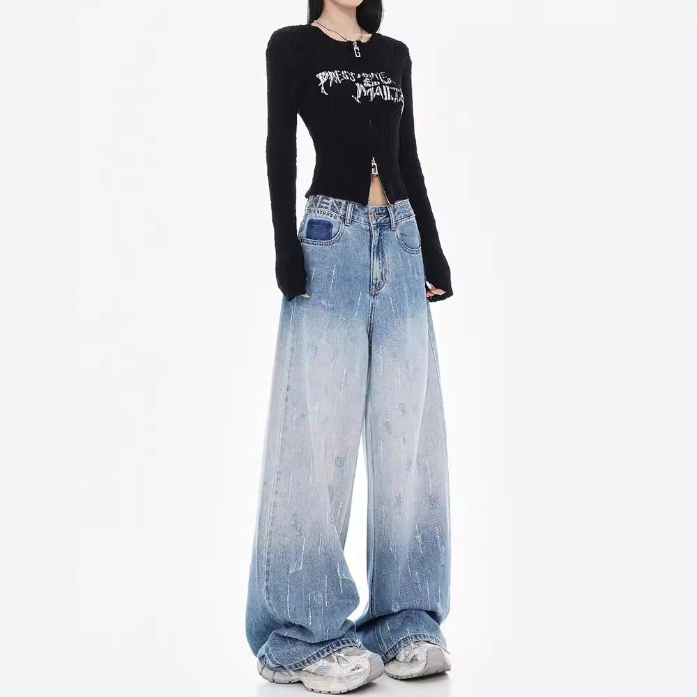 Damen Weit geschnittene Jeans mit hoch geschnittenem Bund und modischen Details R&B
