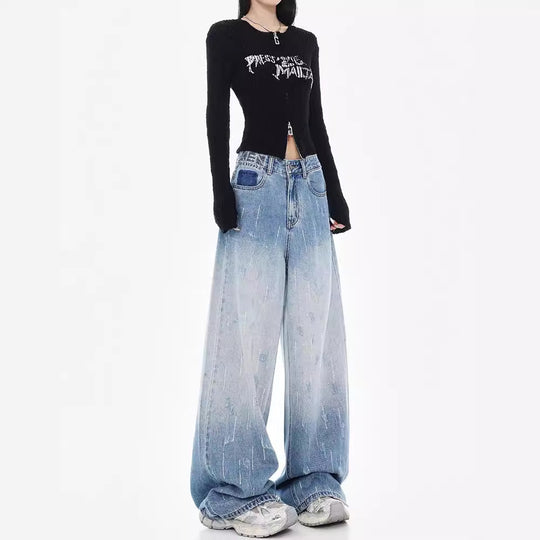 Damen Weit geschnittene Jeans mit hoch geschnittenem Bund und modischen Details R&B