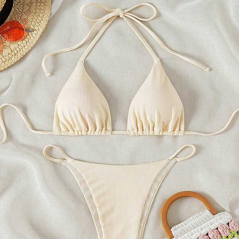 Damen Triangel-Bikini mit verstellbaren Bändern und rippierter Textur R&B