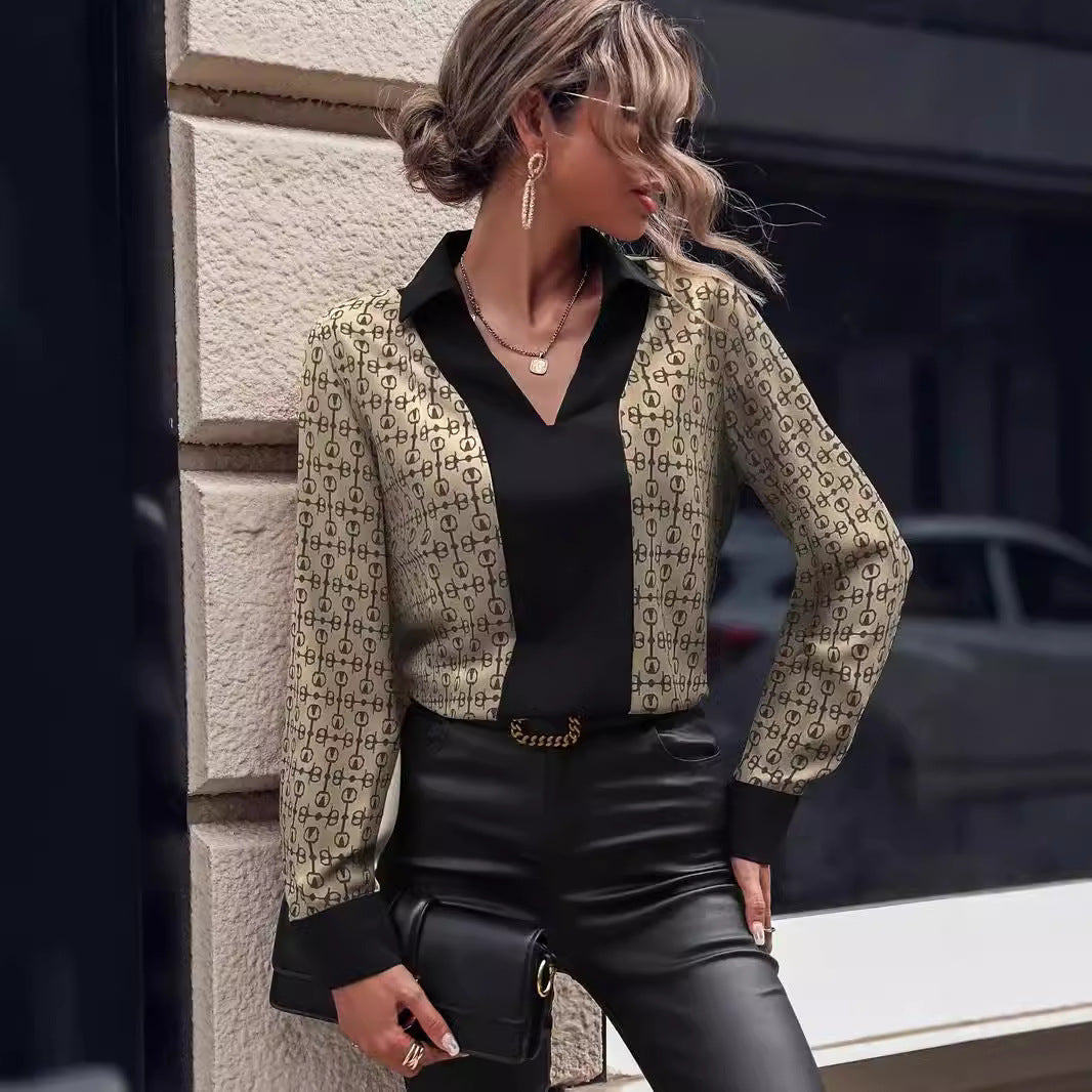 Damen Bluse mit modernem Mustermix und elegantem V-Ausschnitt R&B