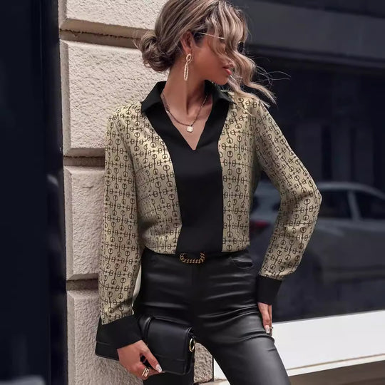 Damen Bluse mit modernem Mustermix und elegantem V-Ausschnitt R&B