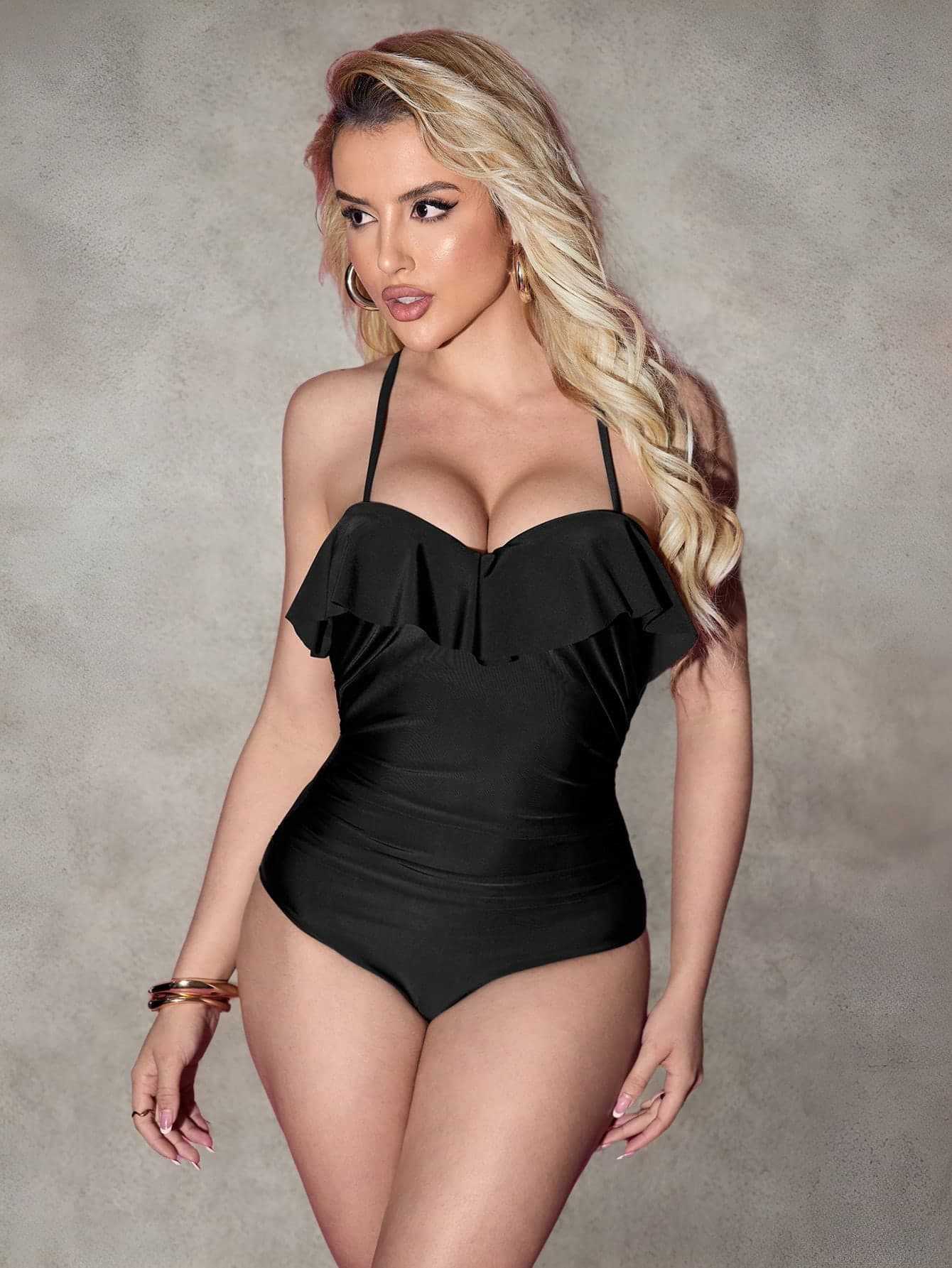 Damen Einteiler Badeanzug mit schickem Rüschendetail R&B