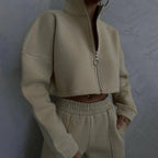 Damen Cropped Fleece-Jacke mit Reißverschluss R&B