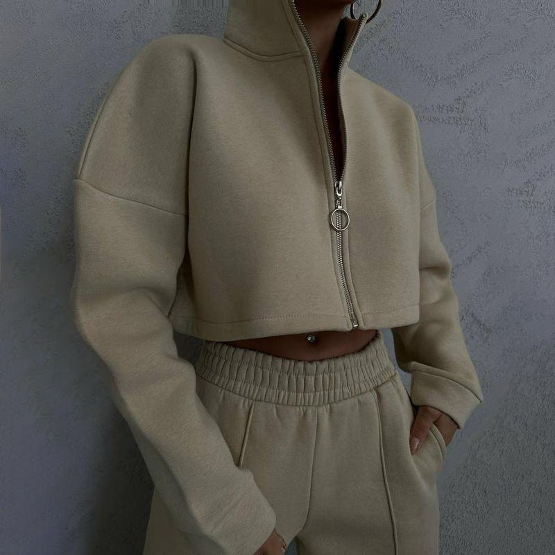 Damen Cropped Fleece-Jacke mit Reißverschluss R&B