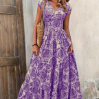 Damen Maxikleid mit nostalgischem Blumenmuster und voluminösem Rock R&B