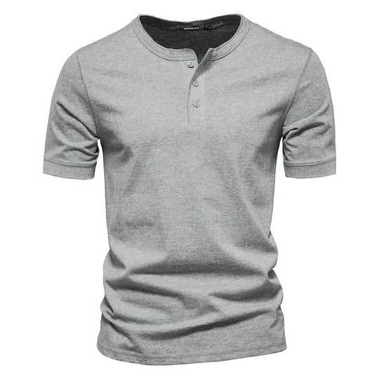 Herren nan schmal geschnittenes Kurzarmshirt mit kurzer Knopfleiste und geripptem Kragen aus Baumwollmix R&B