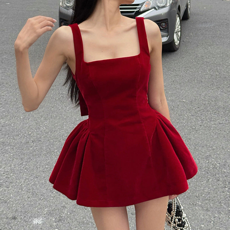 Damen Kurzes Samtkleid mit hochwertigem Schnitt und A-Linien-Silhouette R&B