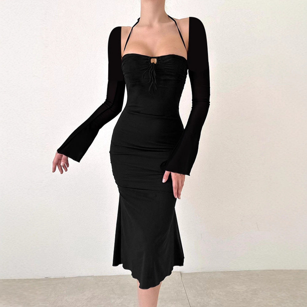 Damen figurbetontes Elegantes Kleid mit langen Ärmeln und raffiniertem Ausschnitt R&B