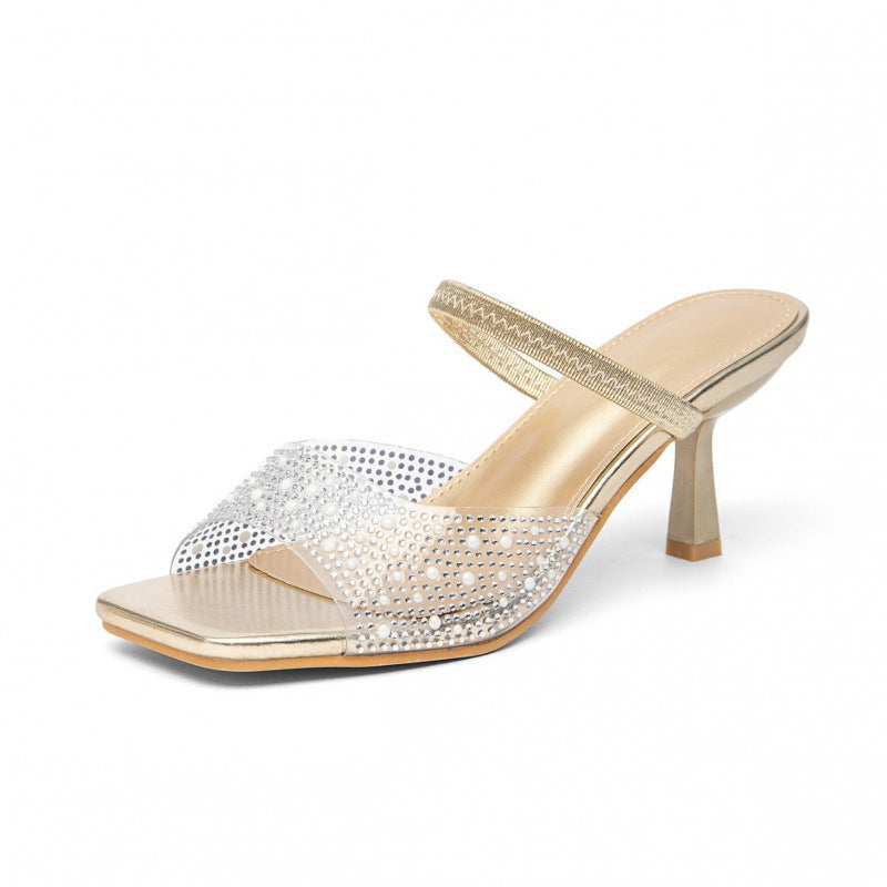 Damen elegante Slingback-Sandalen mit glitzernden Akzenten und breitem Blockabsatz R&B