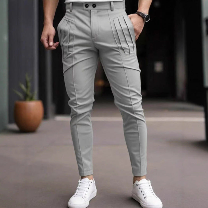 Herren stylische Slim-Fit Anzughose mit plissiertem Design R&B