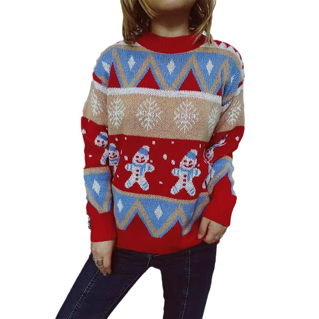 Damen Festlicher Strickpullover mit fröhlichem Weihnachtsmotiv und lässigem Schnitt R&B