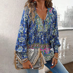 Damen Bluse mit floralen Mustern und bindbarem Ausschnitt R&B