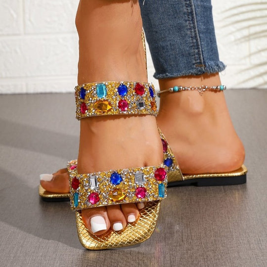Damen elegante Flip-Flops mit funkelnden Stein-Applikationen R&B
