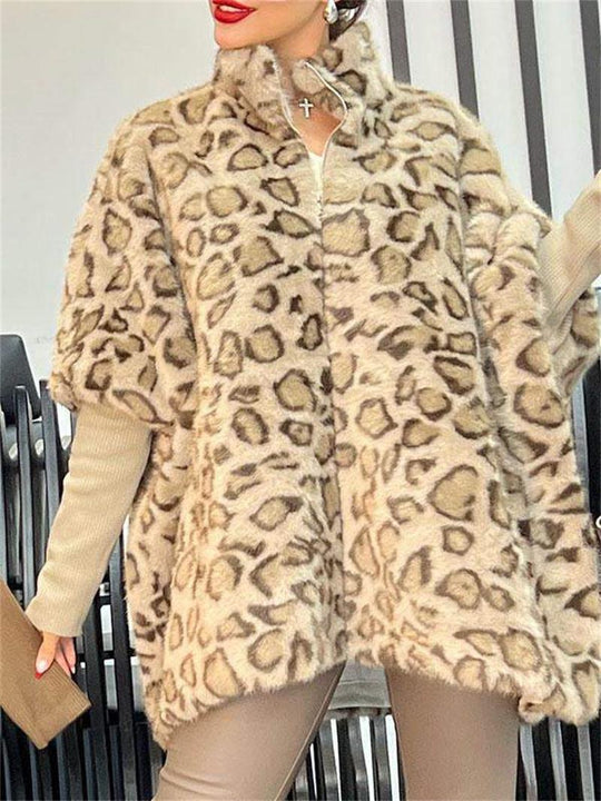 Damen Kuschel-Fleece-Poncho im Leopardenmuster R&B
