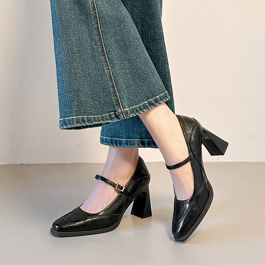 Damen elegante Mary Jane Pumps mit stabiler Blockabsatz R&B