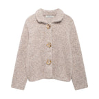 Damen Teddyjacke mit eleganten Blumenknopfdetails R&B