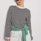 Damen gestreifter, lässiger Pullover aus hochwertigem Baumwollmix R&B